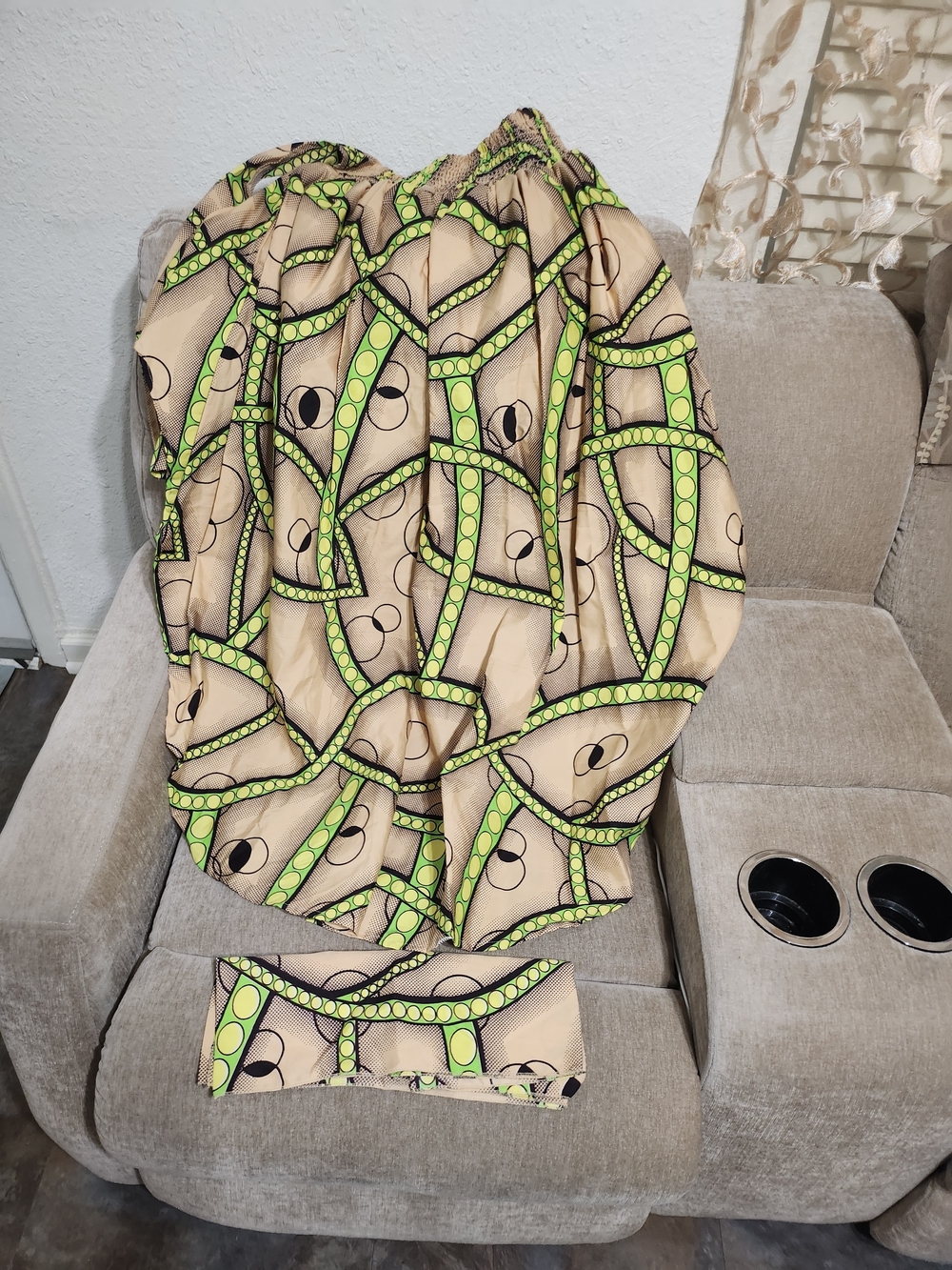 Kids Beige and Lime Green Patterned Pajama Set